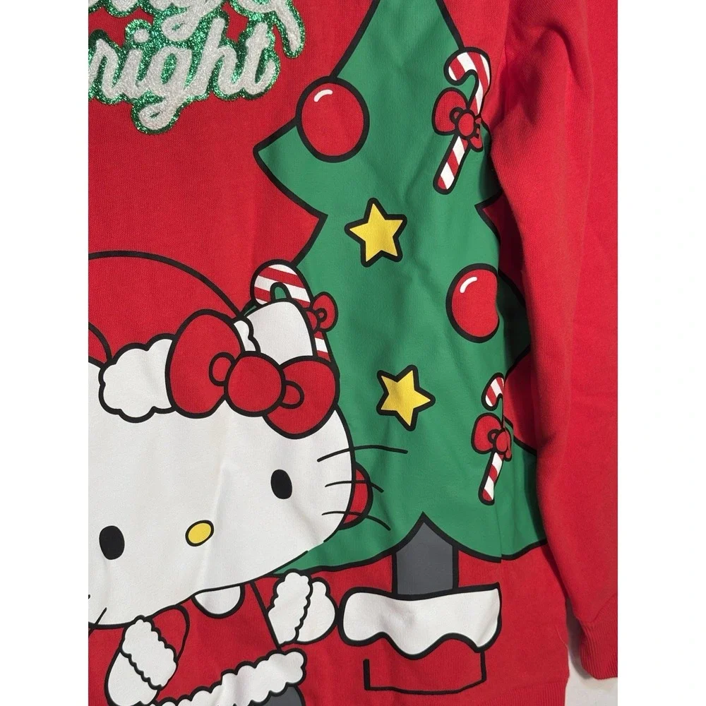 Hello Kitty Red Christmas Sweatshirt‎ MERRY & BRIGHT - Girls Size Large NWT